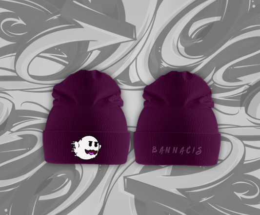 Purple beanie hat with cartoon ghost